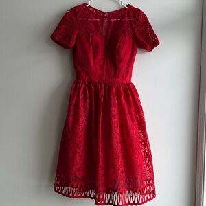 Chi Chi London Vibrant Red Lace Dress